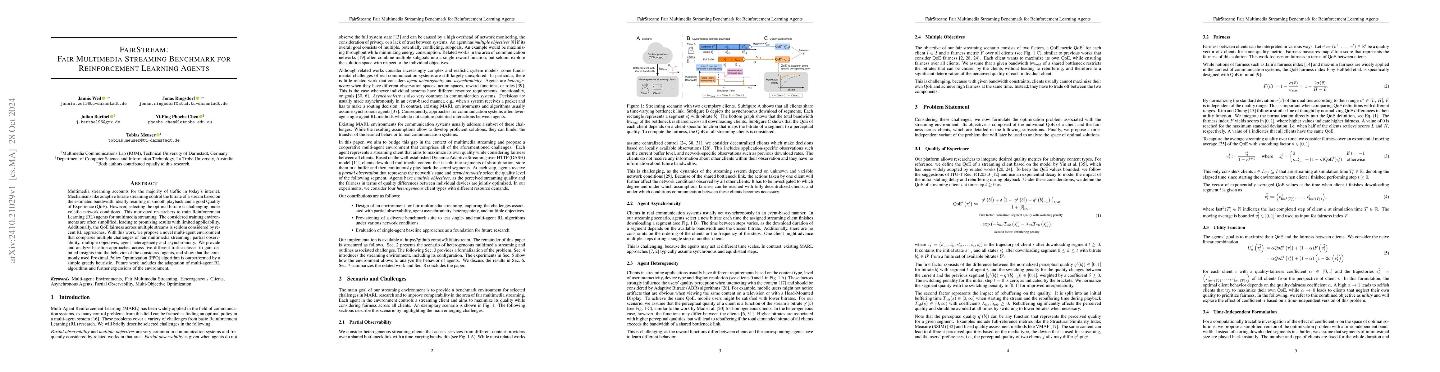 Thumbnail for FairStream: Fair Multimedia Streaming Benchmark for Reinforcement
  Learning Agents
