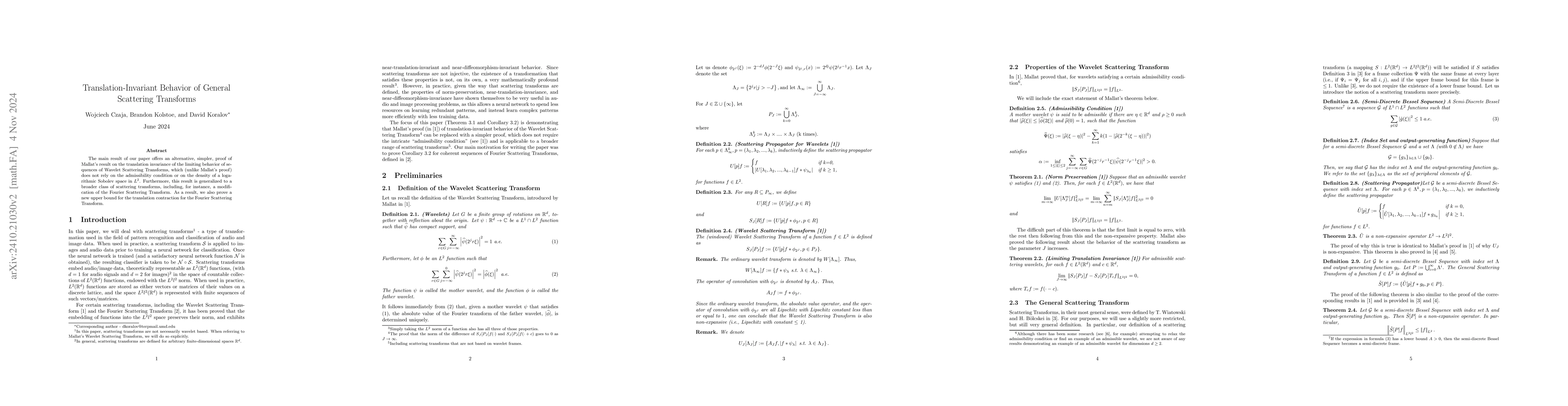 Thumbnail for Translation-Invariant Behavior of General Scattering Transforms