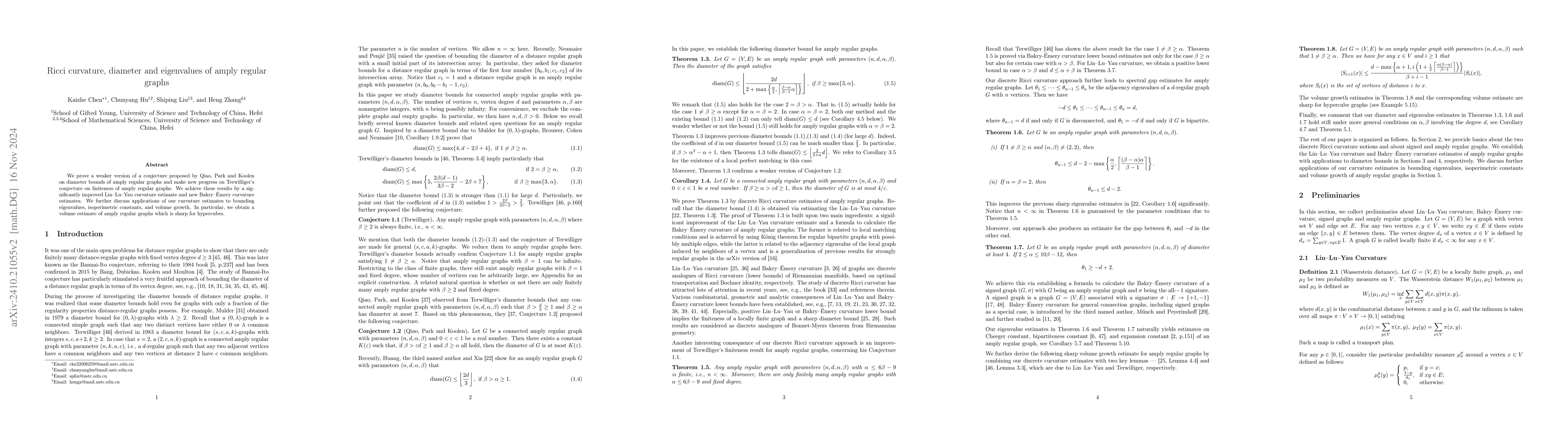 Thumbnail for Ricci curvature, diameter and eigenvalues of amply regular graphs