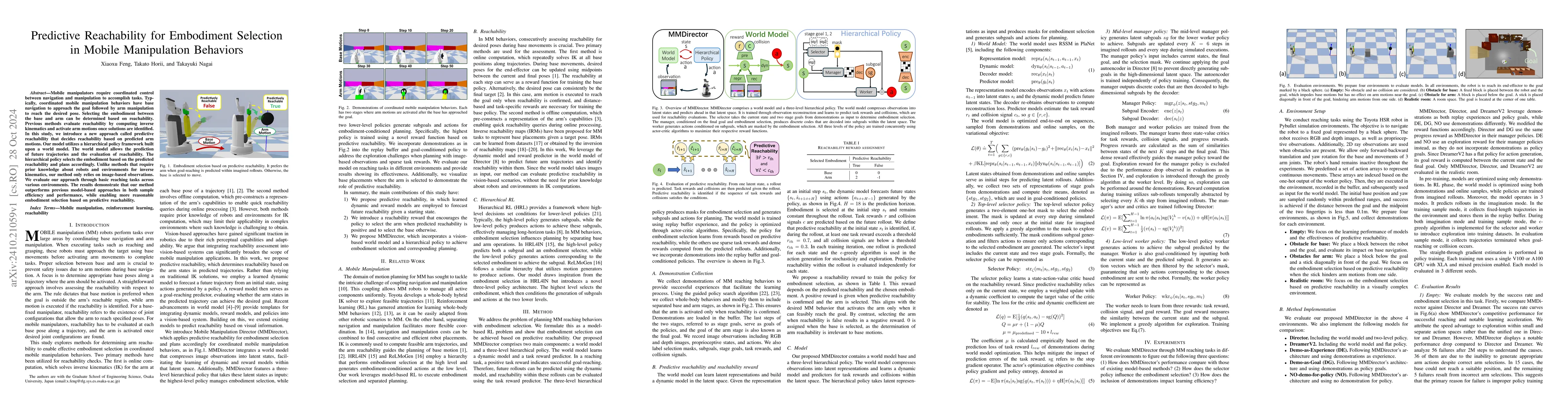 Thumbnail for Predictive Reachability for Embodiment Selection in Mobile Manipulation
  Behaviors