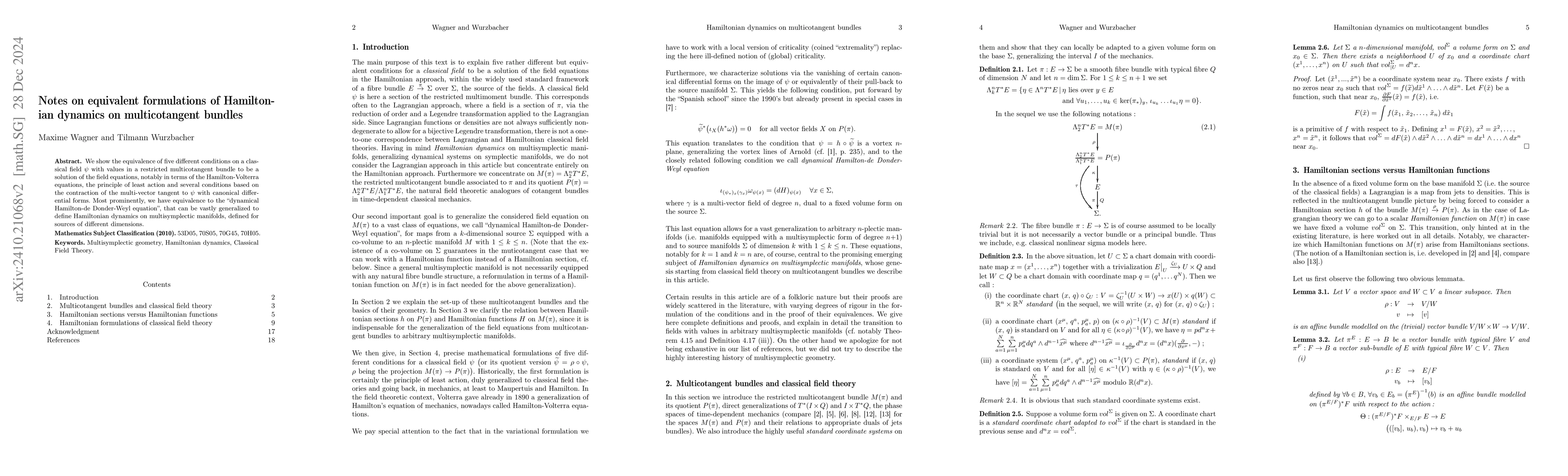 Thumbnail for Equivalent formulations of Hamiltonian dynamics on multi cotangent
  bundles