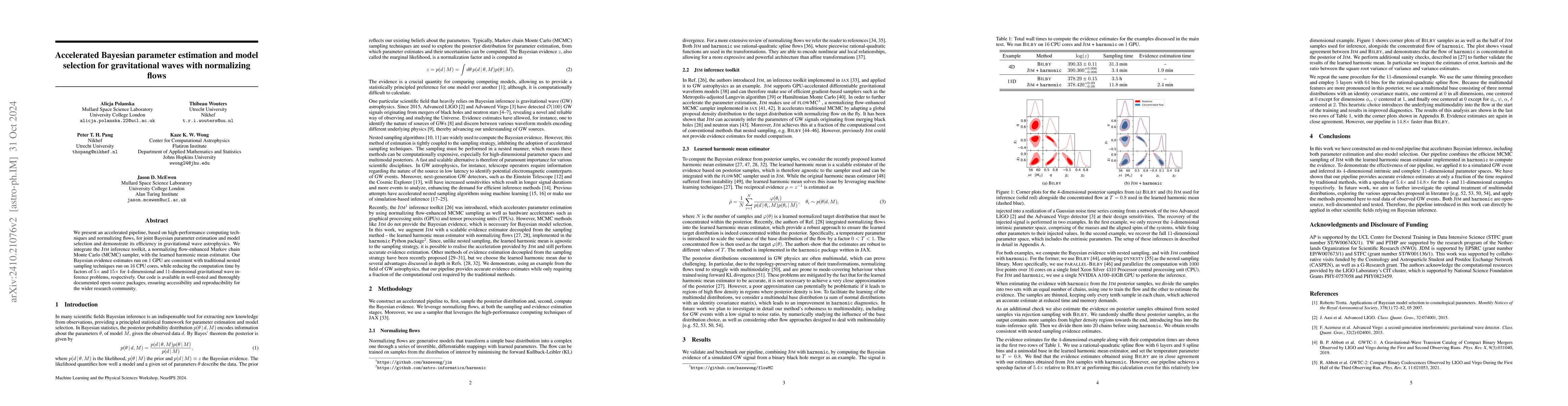 Thumbnail for Accelerated Bayesian parameter estimation and model selection for
  gravitational waves with normalizing flows