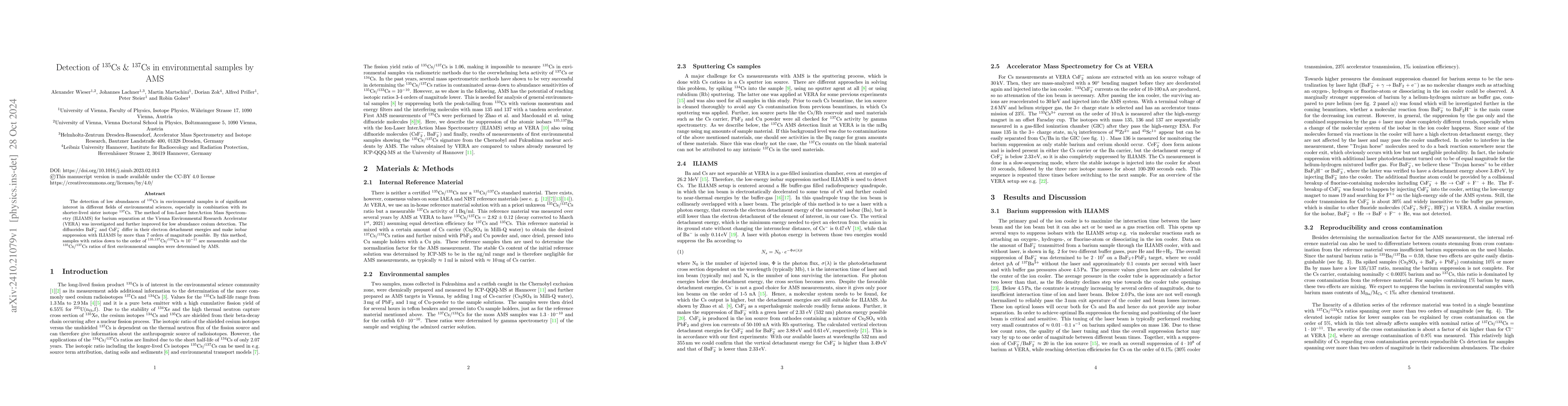Thumbnail for Detection of $^{135}$Cs & $^{137}$Cs in environmental samples by AMS