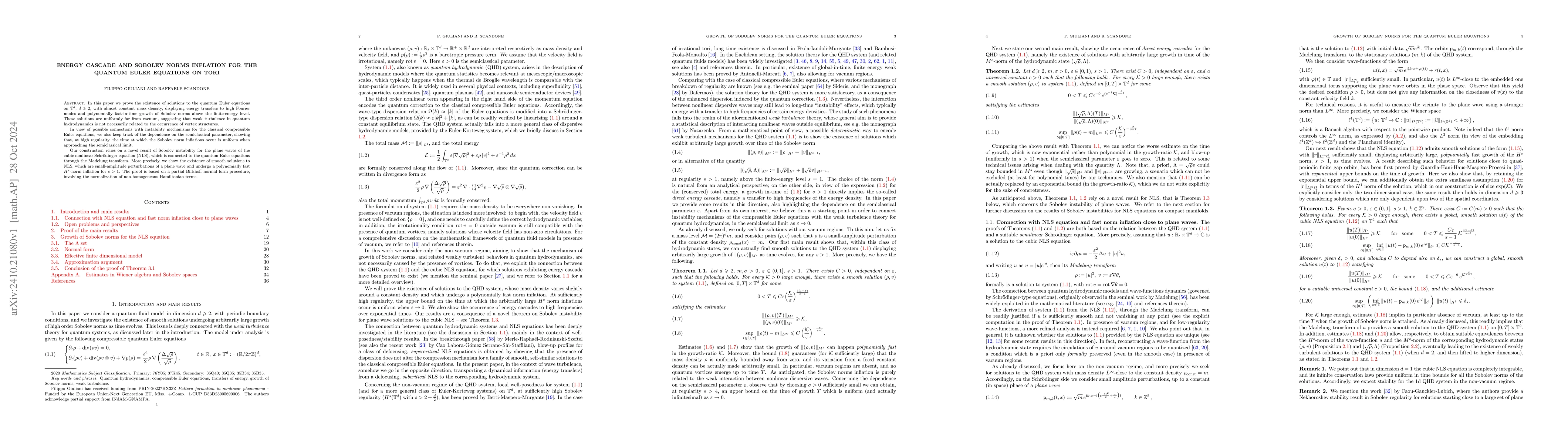 Thumbnail for Energy cascade and Sobolev norms inflation for the quantum Euler
  equations on tori