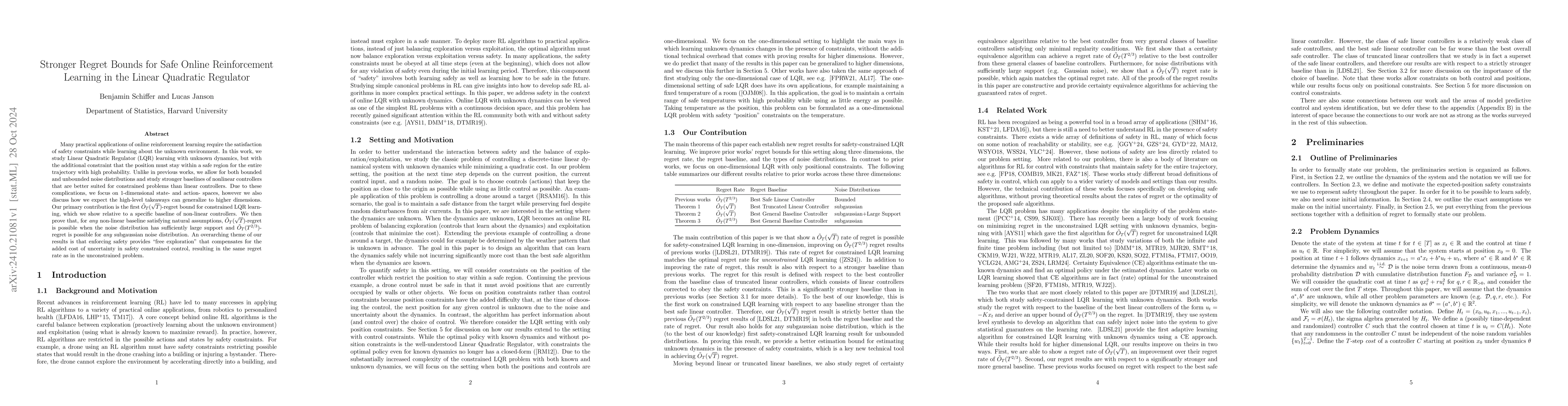 Thumbnail for Stronger Regret Bounds for Safe Online Reinforcement Learning in the
  Linear Quadratic Regulator