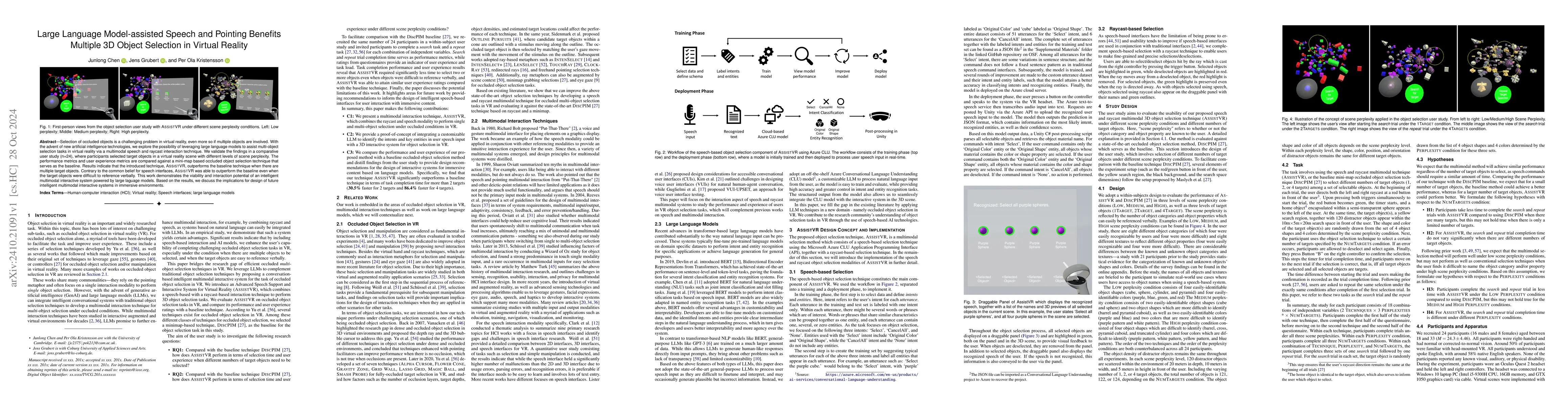 Thumbnail for Large Language Model-assisted Speech and Pointing Benefits Multiple 3D
  Object Selection in Virtual Reality