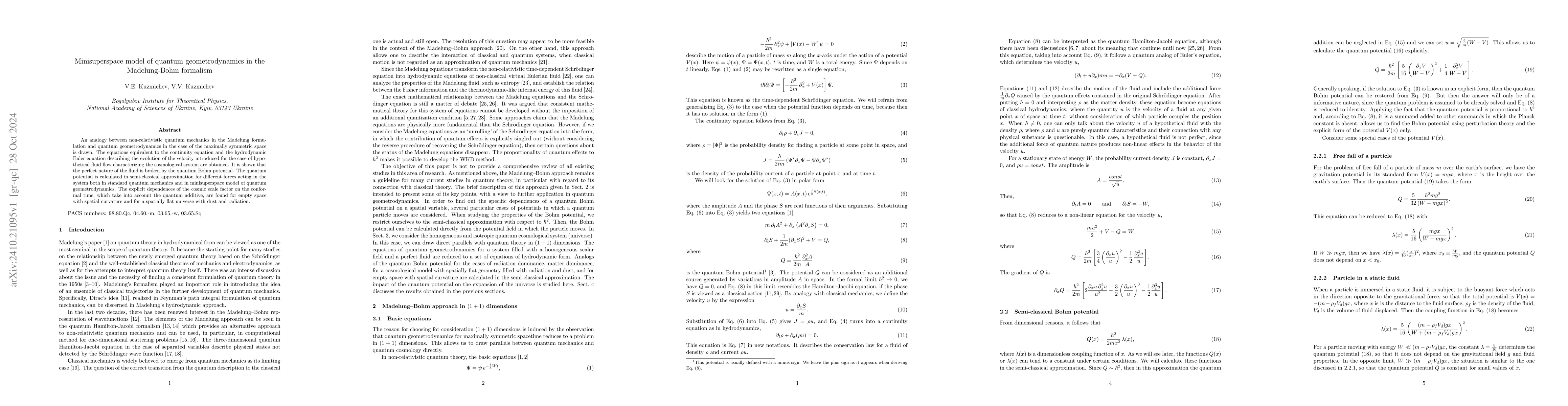 Thumbnail for Minisuperspace model of quantum geometrodynamics in the Madelung-Bohm
  formalism