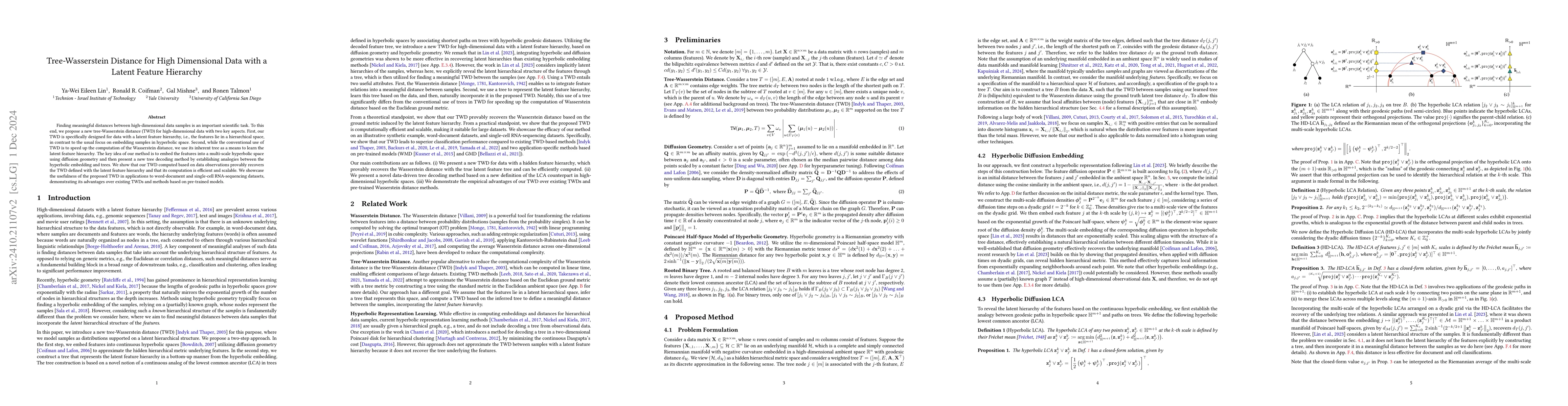 Thumbnail for Tree-Wasserstein Distance for High Dimensional Data with a Latent
  Feature Hierarchy