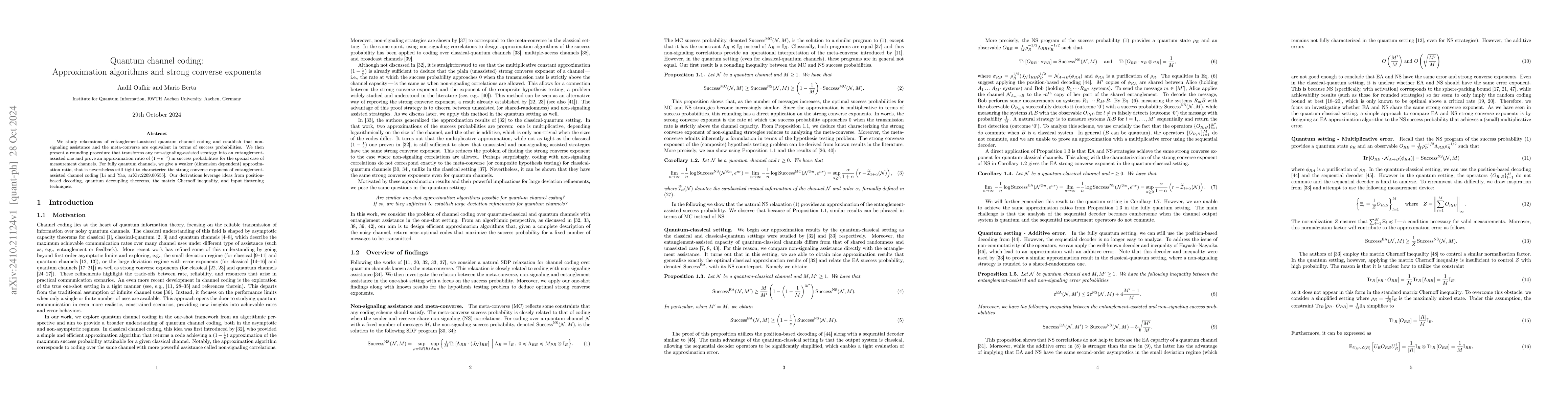 Thumbnail for Quantum channel coding: Approximation algorithms and strong converse
  exponents