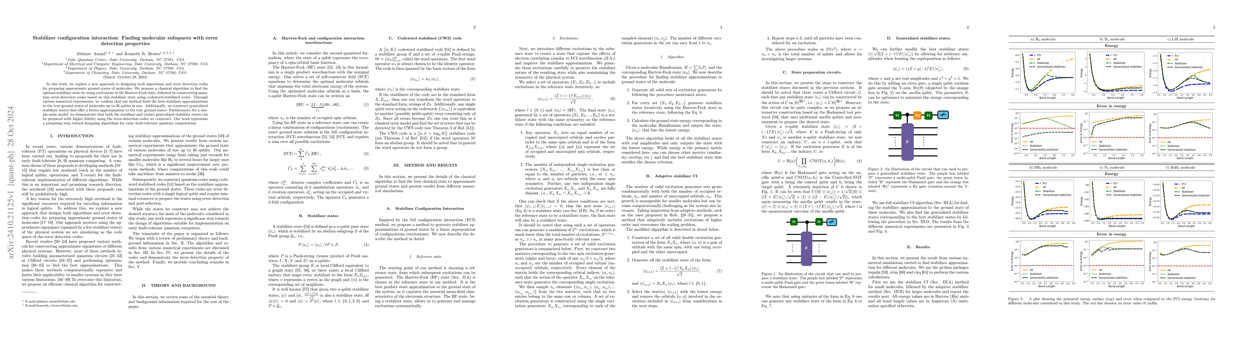 Thumbnail for Stabilizer configuration interaction: Finding molecular subspaces with
  error detection properties