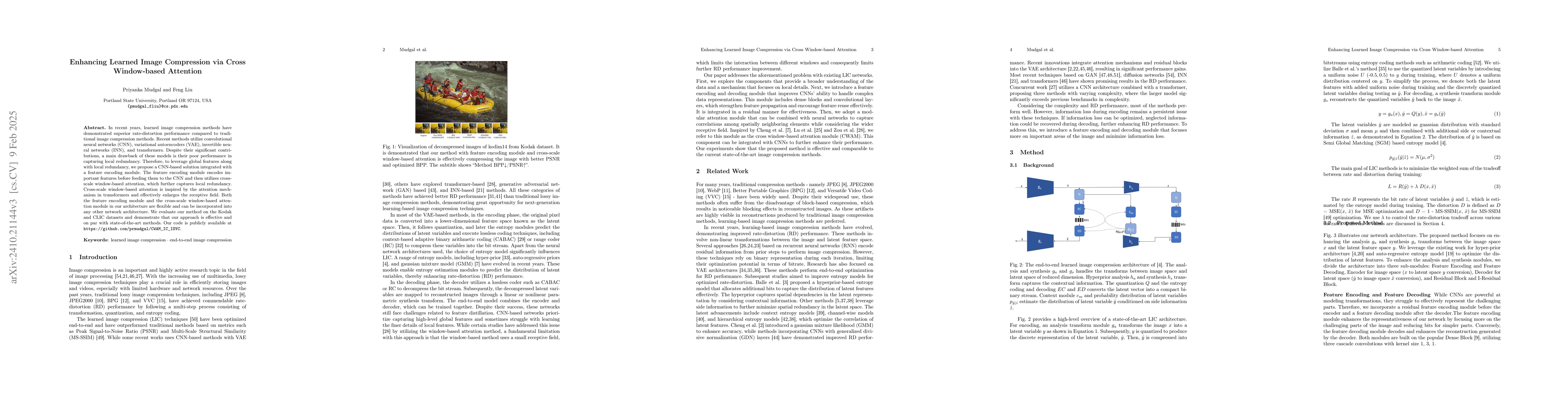 Thumbnail for Enhancing Learned Image Compression via Cross Window-based Attention