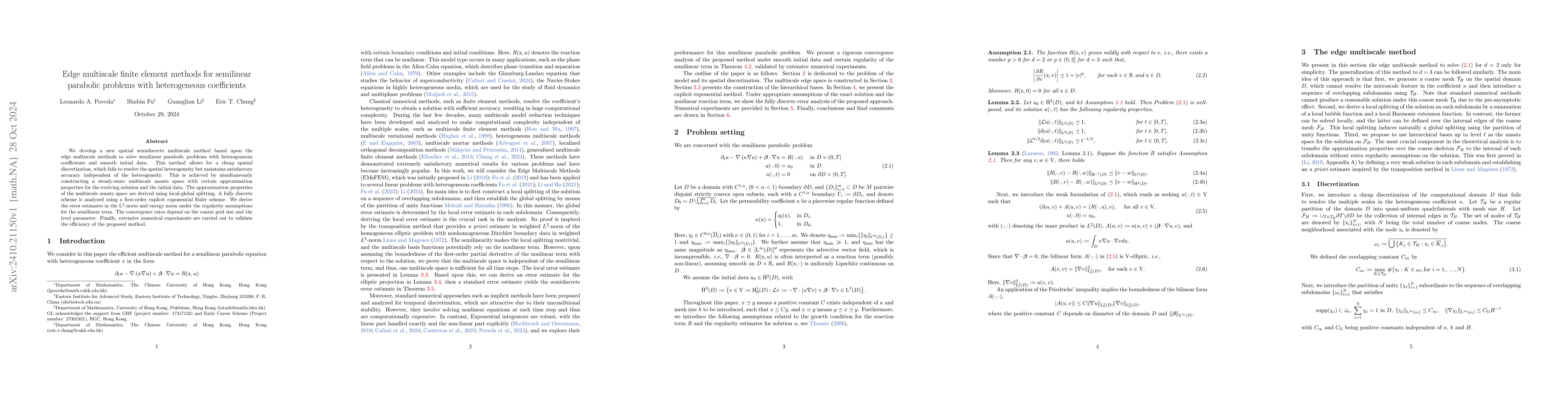 Thumbnail for Edge multiscale finite element methods for semilinear parabolic problems
  with heterogeneous coefficients