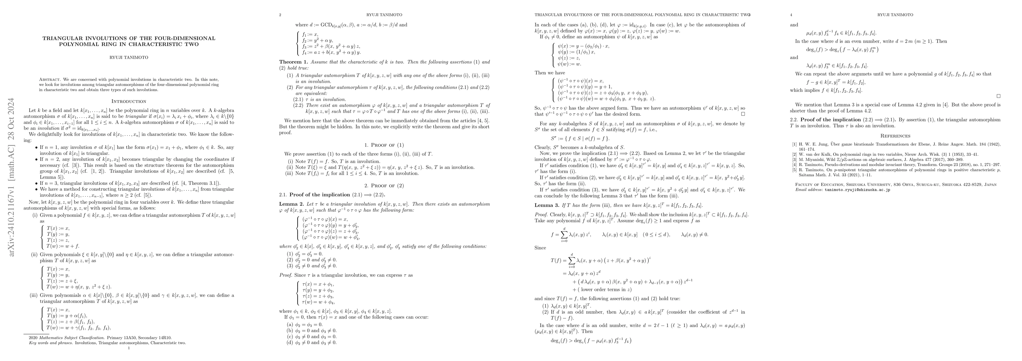Thumbnail for Triangular involutions of the four-dimensional polynomial ring in
  characteristic two