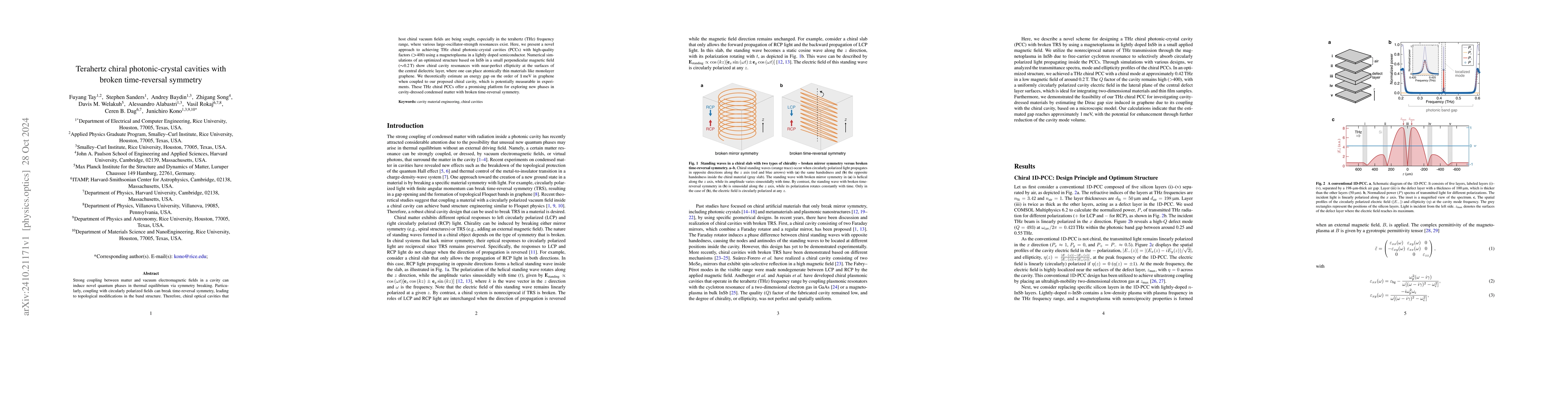 Thumbnail for Terahertz chiral photonic-crystal cavities with broken time-reversal
  symmetry