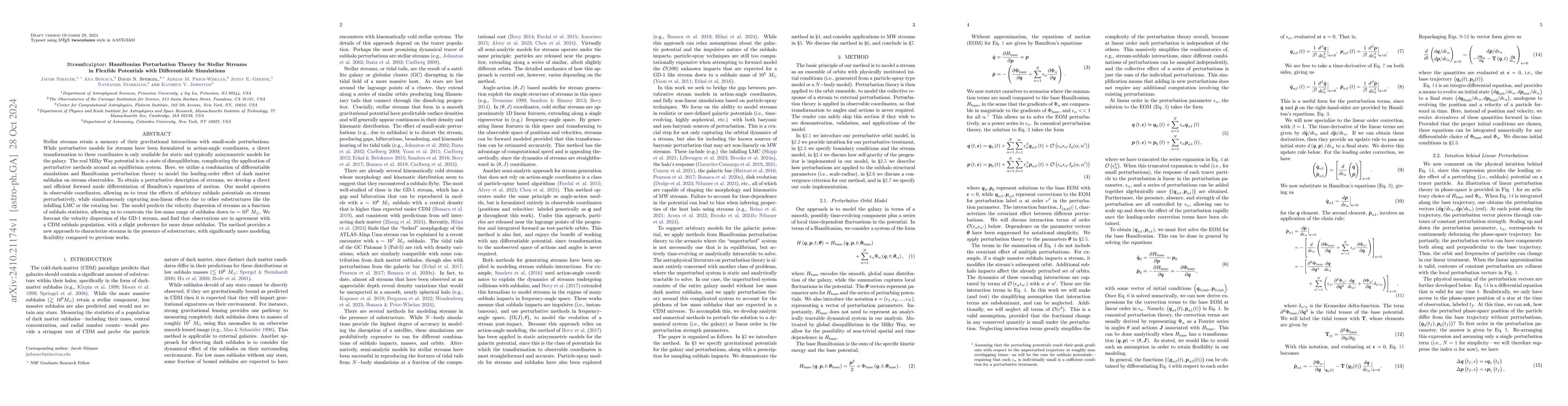 Thumbnail for $\texttt{StreamSculptor}$: Hamiltonian Perturbation Theory for Stellar
  Streams in Flexible Potentials with Differentiable Simulations