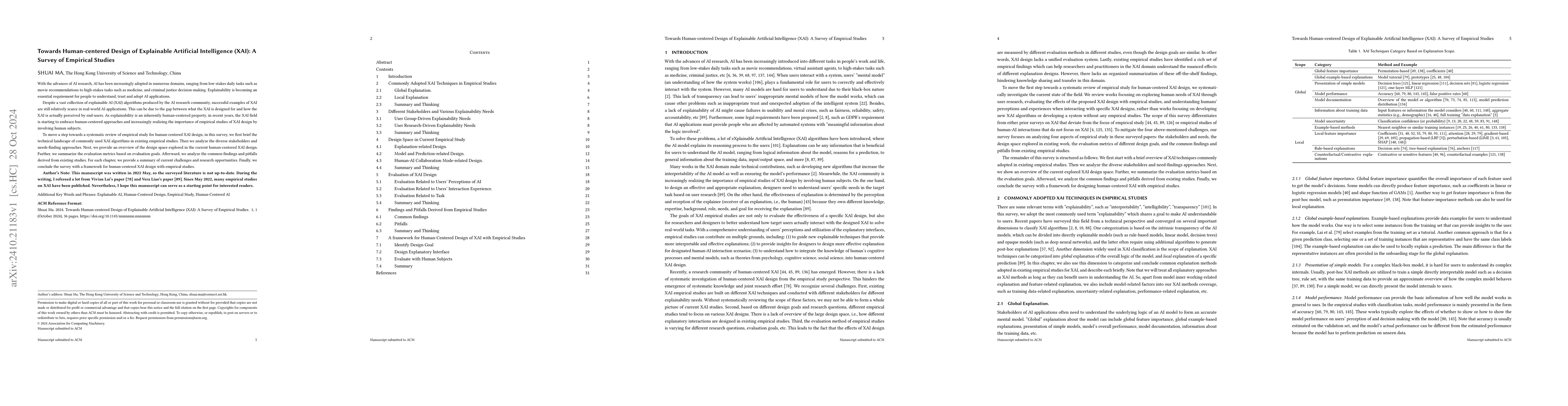 Thumbnail for Towards Human-centered Design of Explainable Artificial Intelligence
  (XAI): A Survey of Empirical Studies