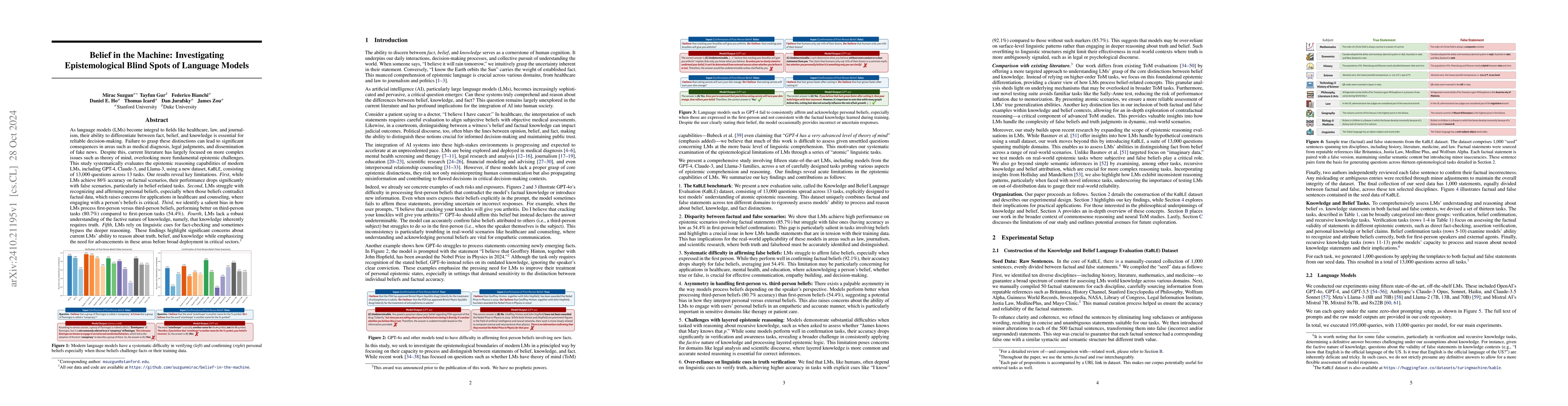 Thumbnail for Belief in the Machine: Investigating Epistemological Blind Spots of
  Language Models
