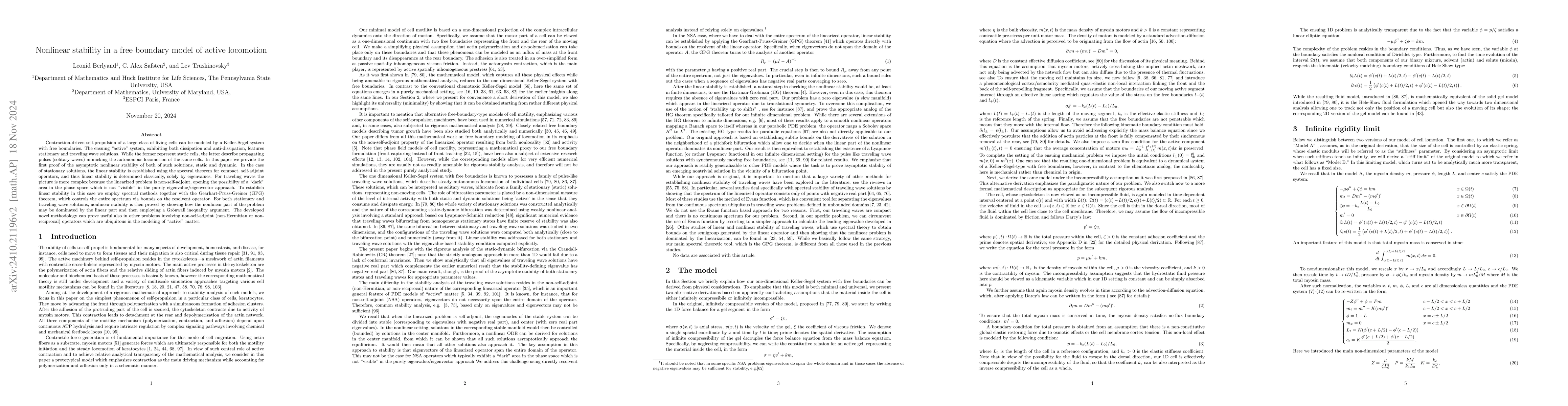 Thumbnail for Nonlinear stability in a free boundary model of active locomotion