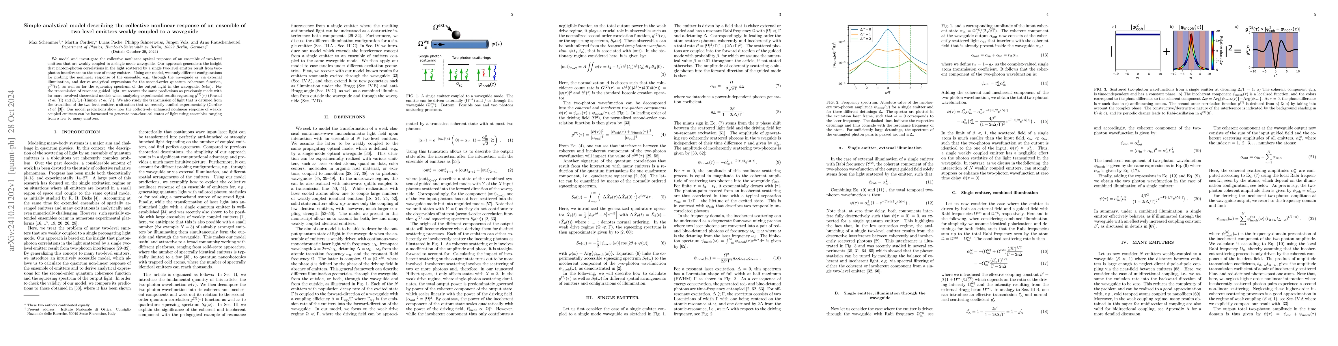 Thumbnail for Simple analytical model describing the collective nonlinear response of
  an ensemble of two-level emitters weakly coupled to a waveguide