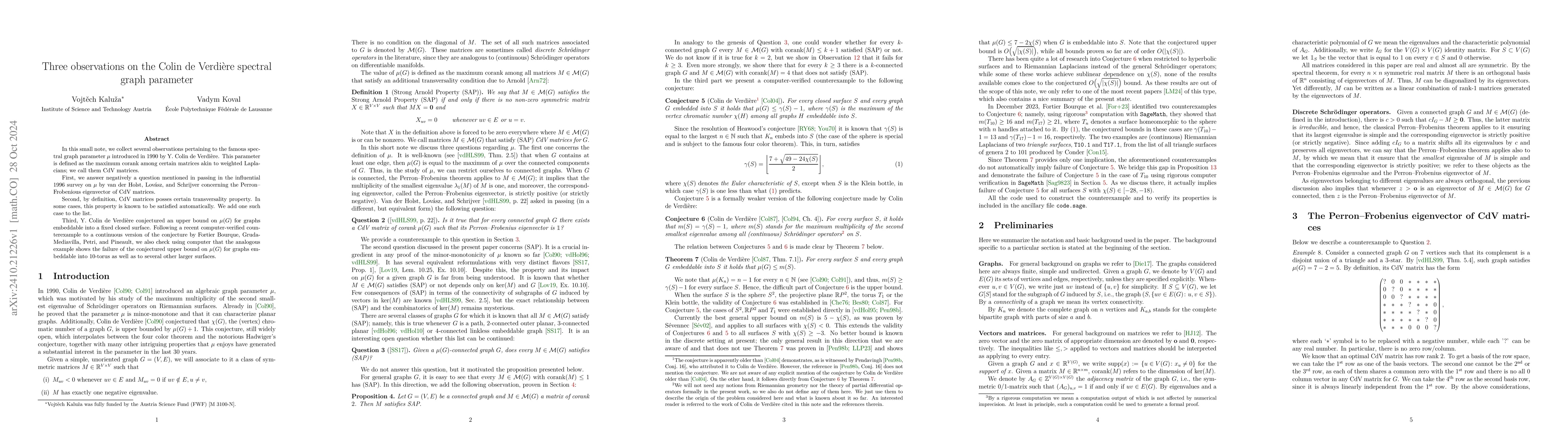 Thumbnail for Three observations on the Colin de Verdière spectral graph parameter