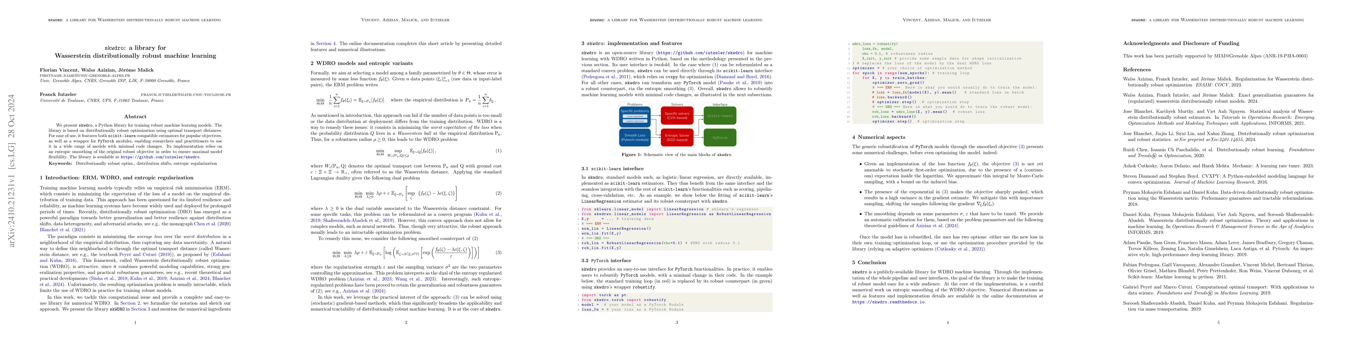 Thumbnail for $\texttt{skwdro}$: a library for Wasserstein distributionally robust
  machine learning