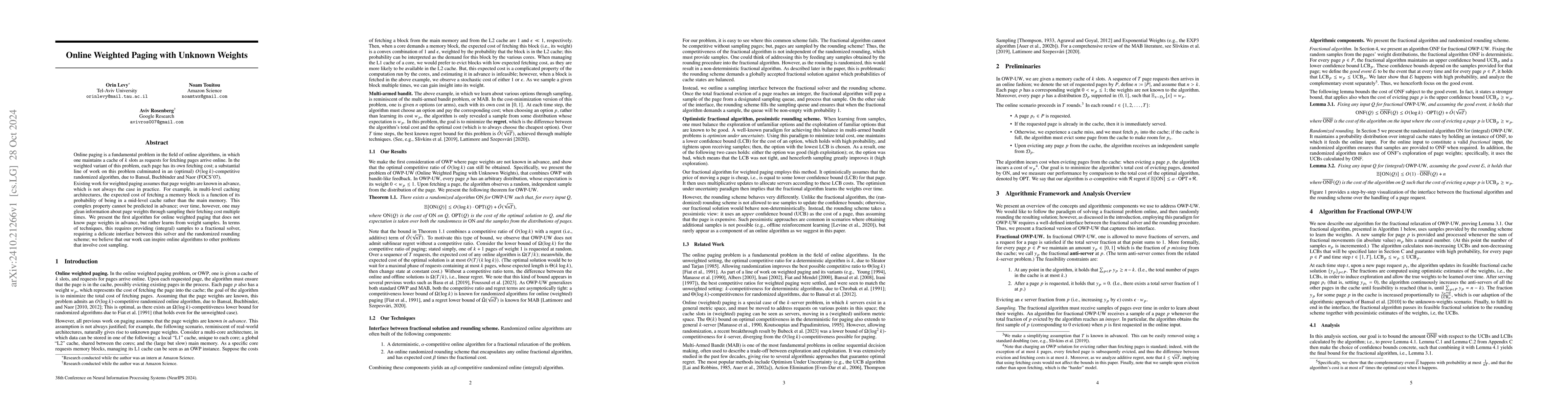 Thumbnail for Online Weighted Paging with Unknown Weights