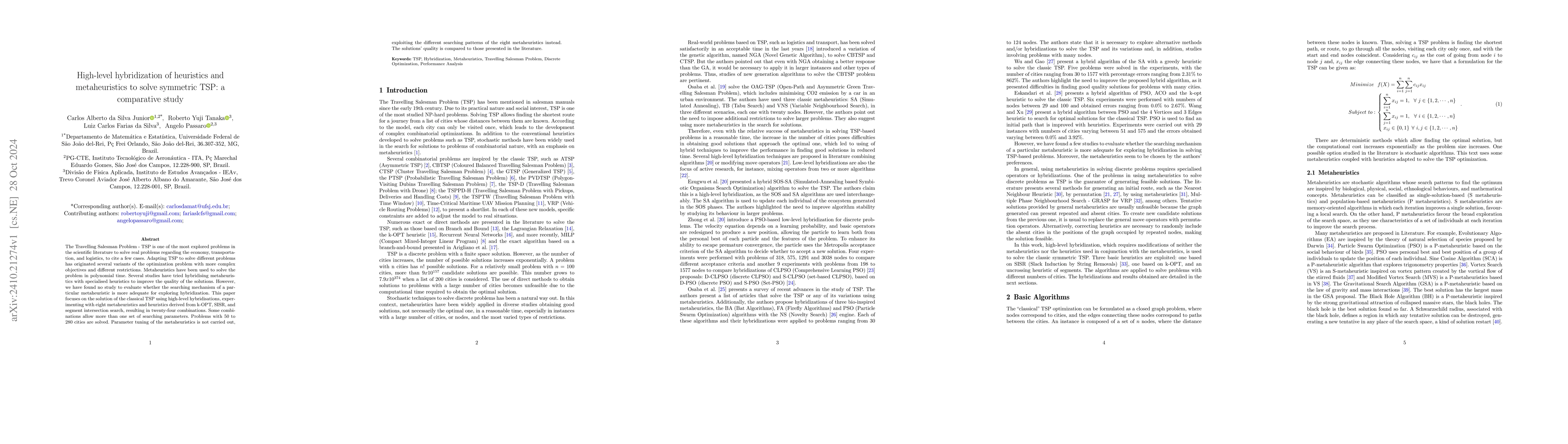 Thumbnail for High-level hybridization of heuristics and metaheuristics to solve
  symmetric TSP: a comparative study