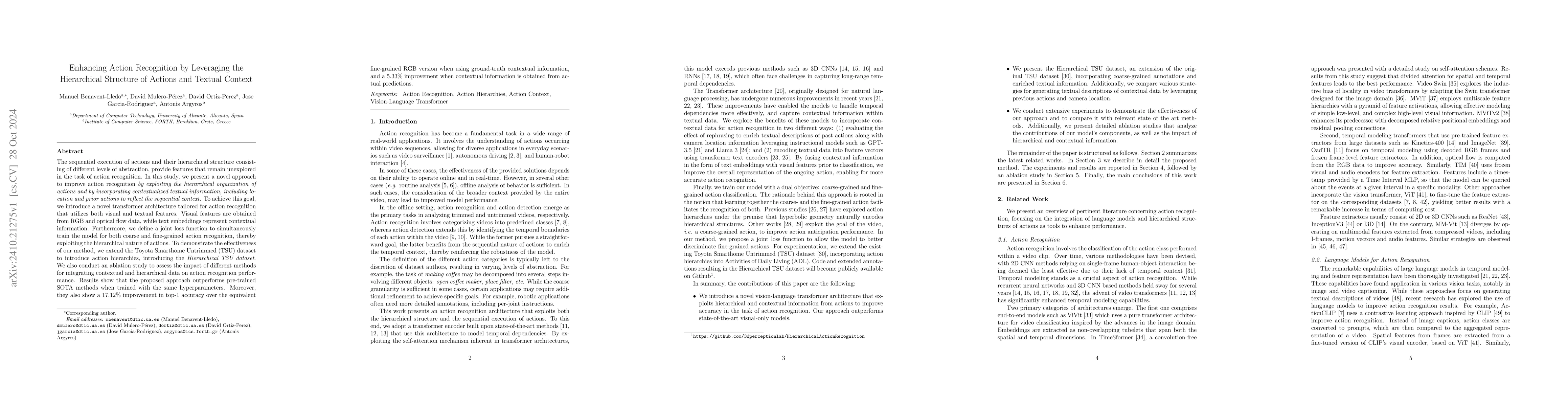 Thumbnail for Enhancing Action Recognition by Leveraging the Hierarchical Structure of
  Actions and Textual Context