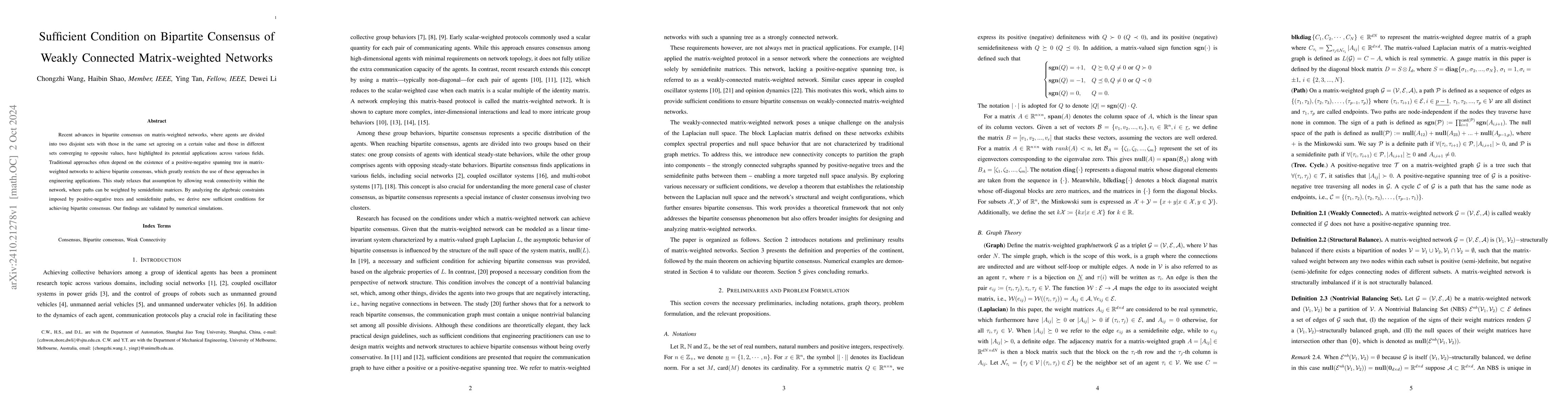 Thumbnail for Sufficient Condition on Bipartite Consensus of Weakly Connected
  Matrix-weighted Networks