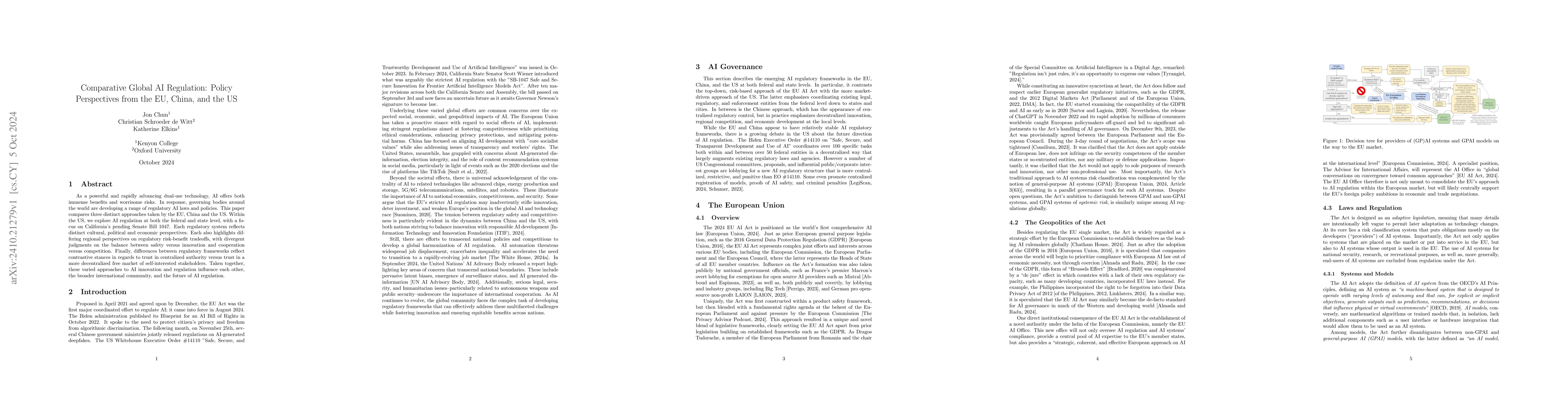 Thumbnail for Comparative Global AI Regulation: Policy Perspectives from the EU,
  China, and the US