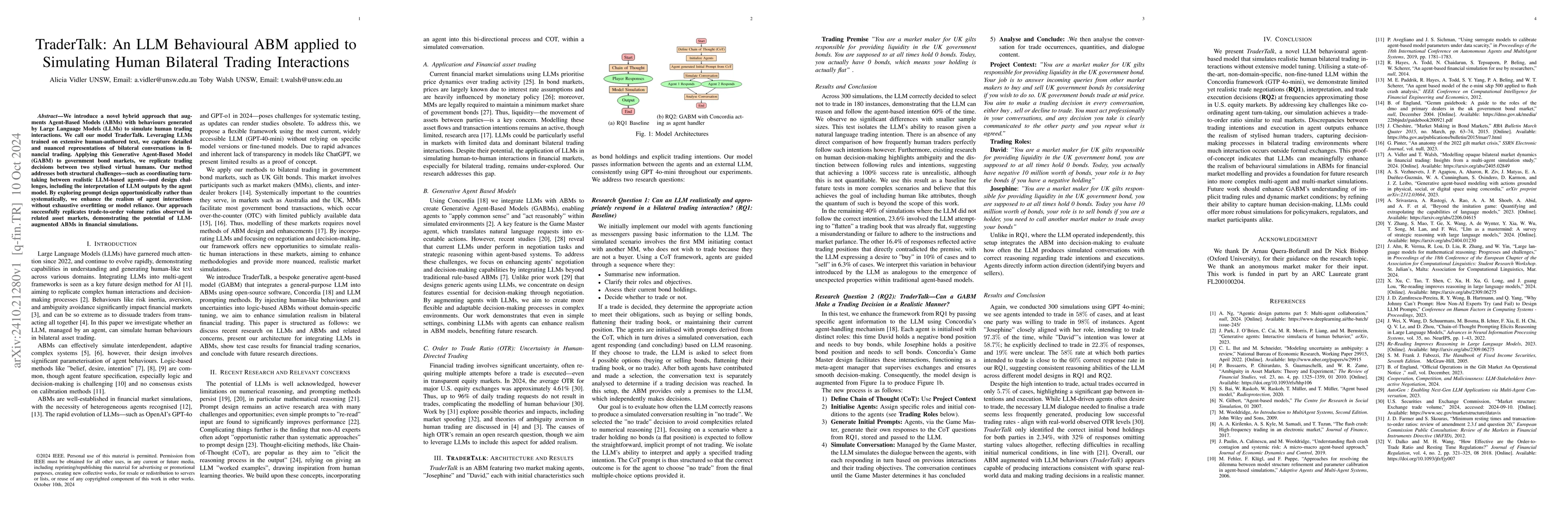 Thumbnail for TraderTalk: An LLM Behavioural ABM applied to Simulating Human Bilateral
  Trading Interactions