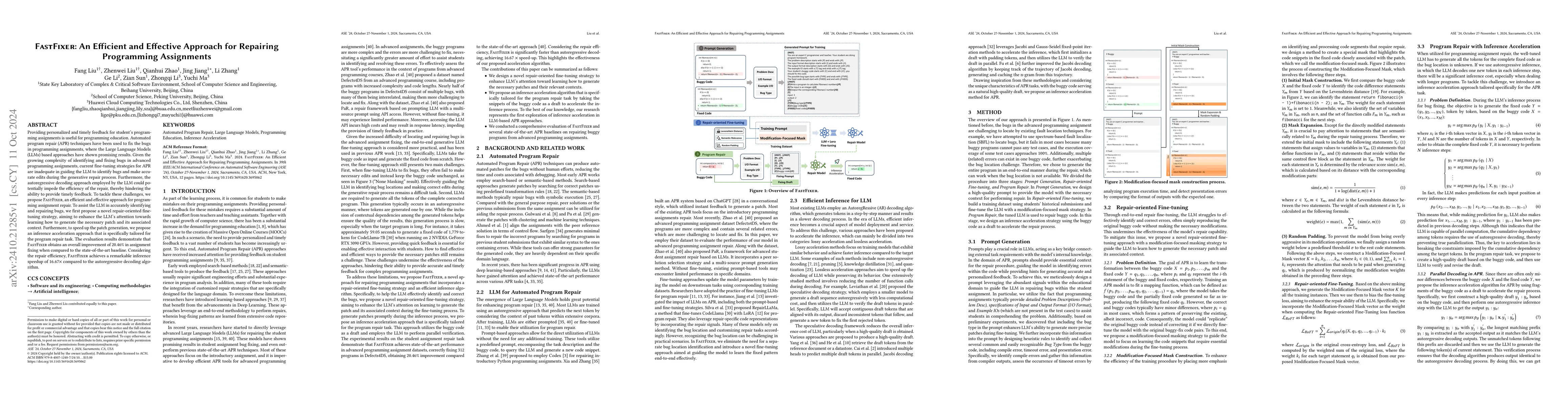 Thumbnail for FastFixer: An Efficient and Effective Approach for Repairing Programming
  Assignments