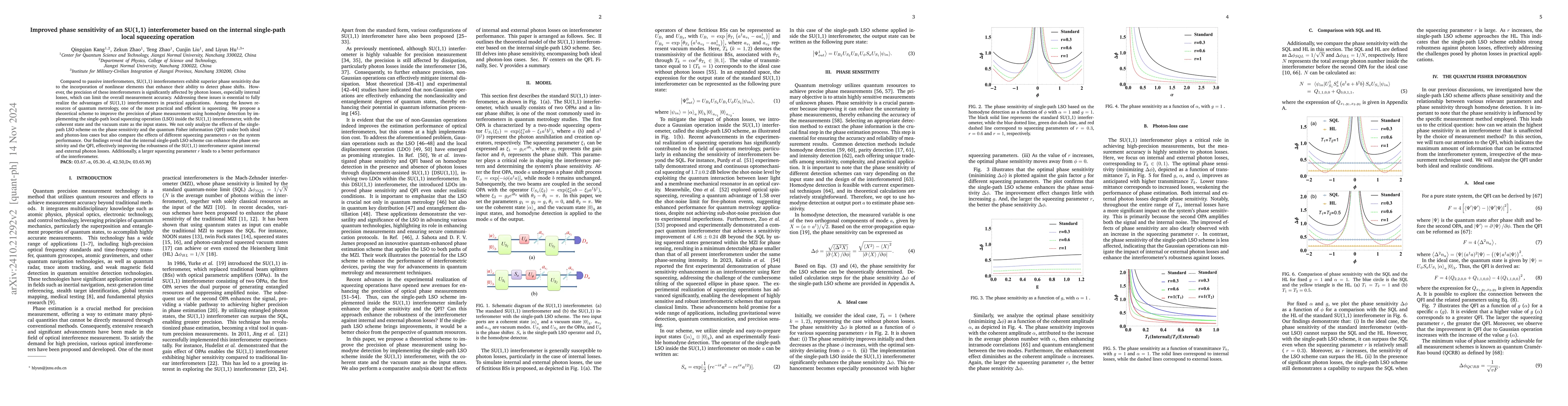 Thumbnail for Improved phase sensitivity of an SU(1,1) interferometer based on the
  internal single-path local squeezing operation