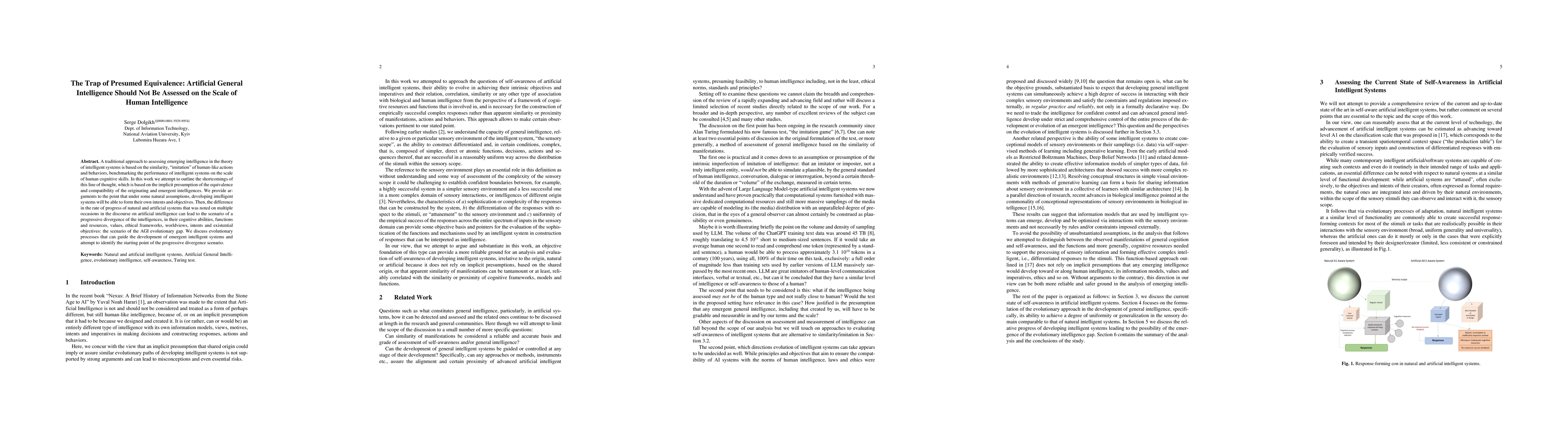Thumbnail for The Trap of Presumed Equivalence: Artificial General Intelligence Should
  Not Be Assessed on the Scale of Human Intelligence