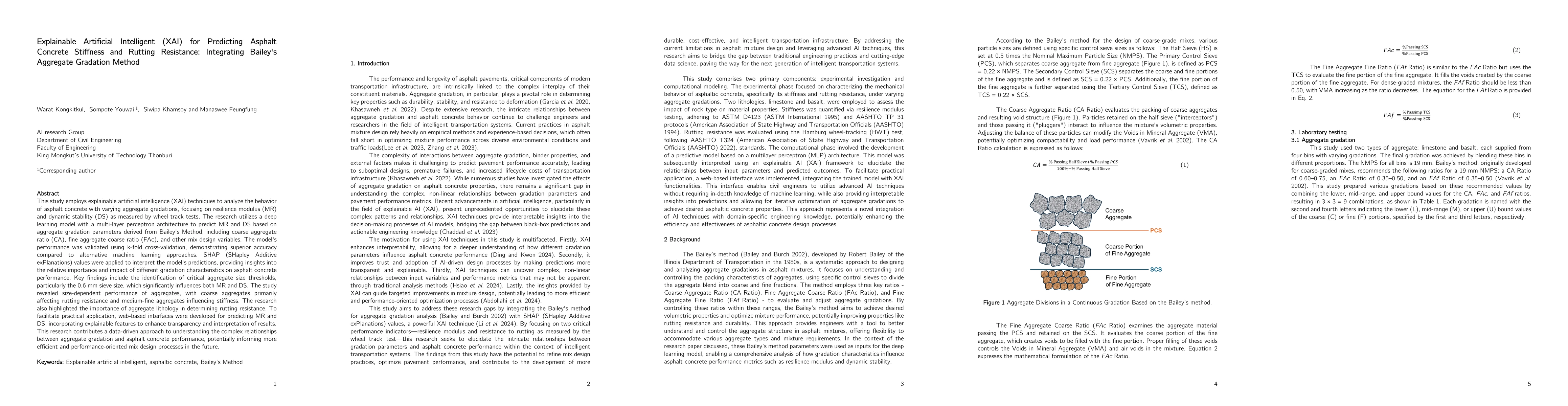 Thumbnail for Explainable Artificial Intelligent (XAI) for Predicting Asphalt Concrete
  Stiffness and Rutting Resistance: Integrating Bailey's Aggregate Gradation
  Method