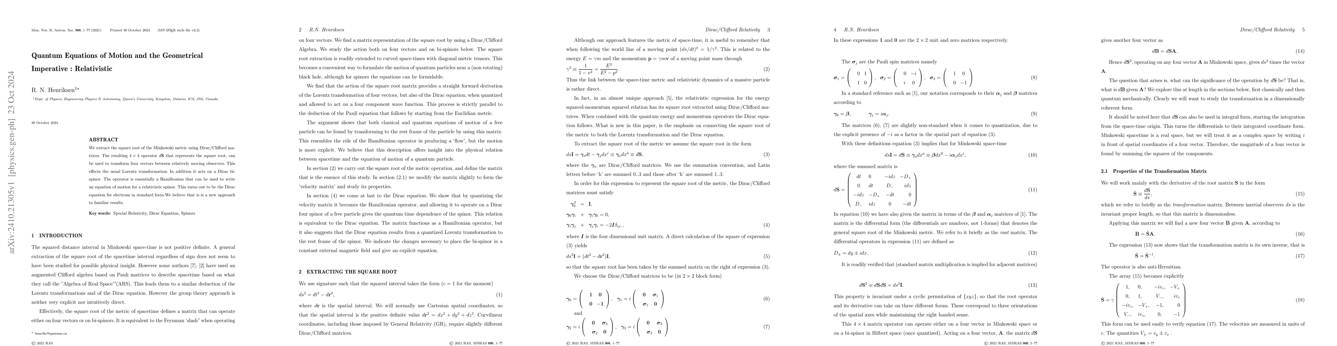 Thumbnail for Quantum equations of motion and the geometrical imperative II:
  relativistic