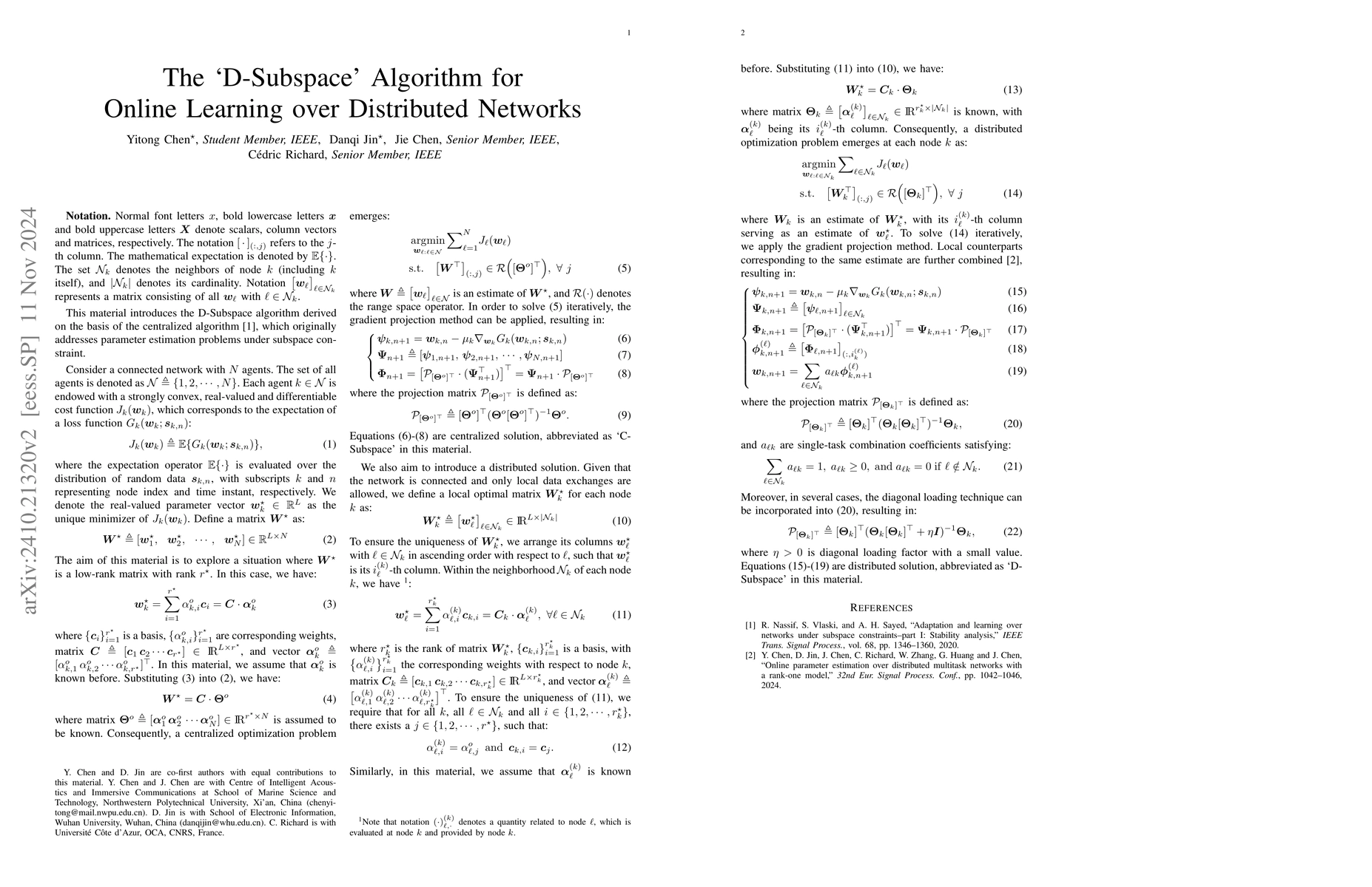 Thumbnail for The D-Subspace Algorithm for Online Learning over Distributed Networks