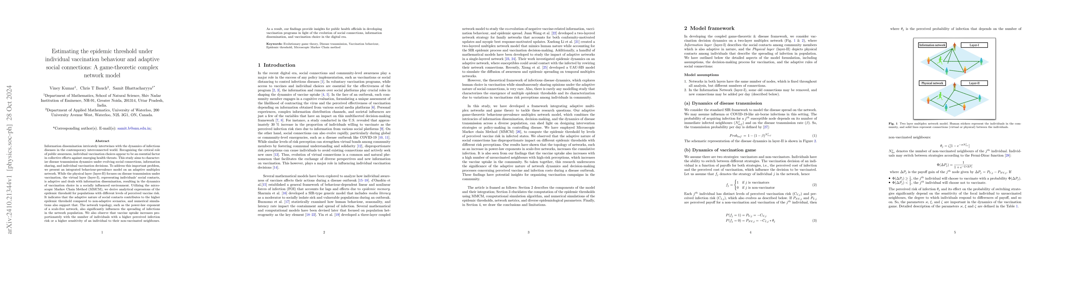 Thumbnail for Estimating the epidemic threshold under individual vaccination behaviour
  and adaptive social connections: A game-theoretic complex network model