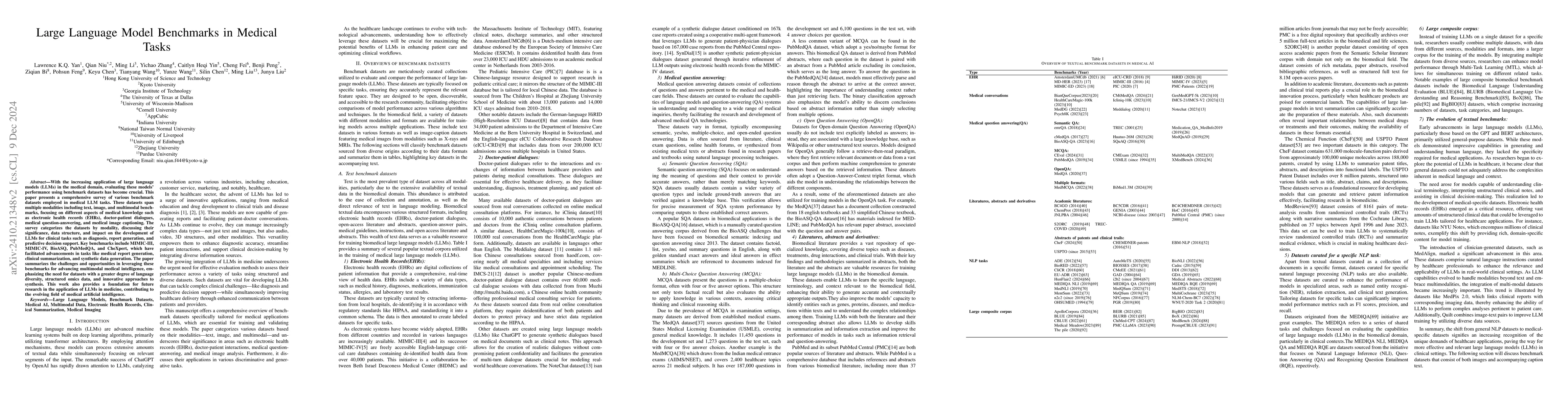 Thumbnail for Large Language Model Benchmarks in Medical Tasks