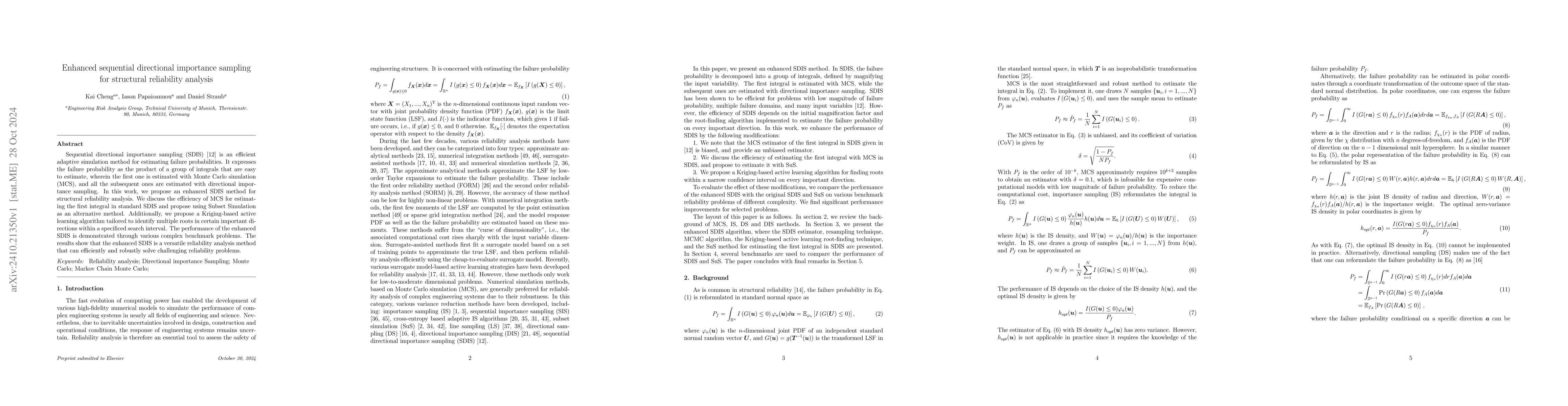Thumbnail for Enhanced sequential directional importance sampling for structural
  reliability analysis