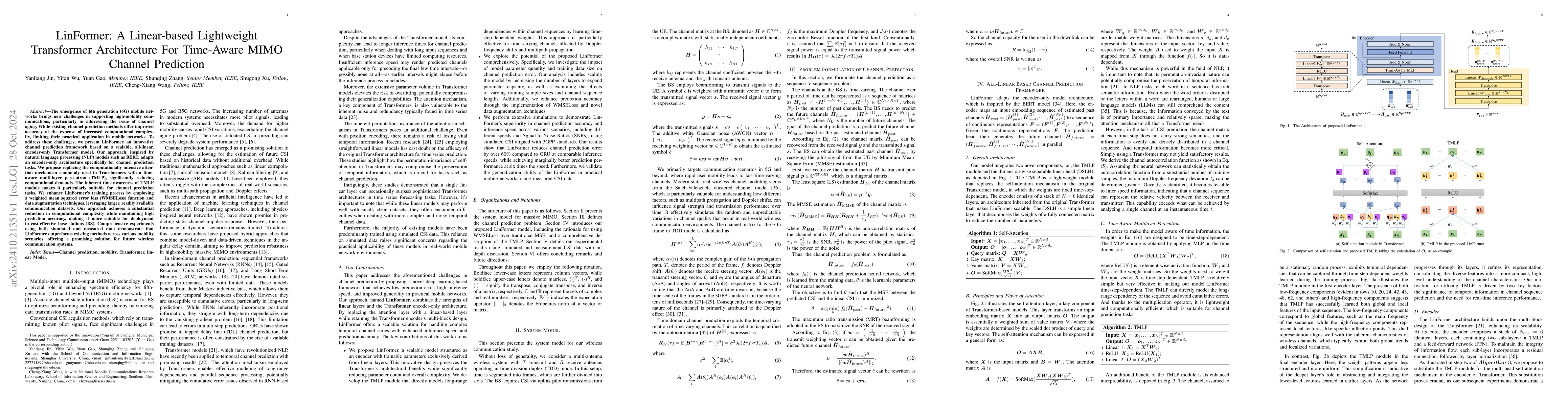 Thumbnail for LinFormer: A Linear-based Lightweight Transformer Architecture For
  Time-Aware MIMO Channel Prediction