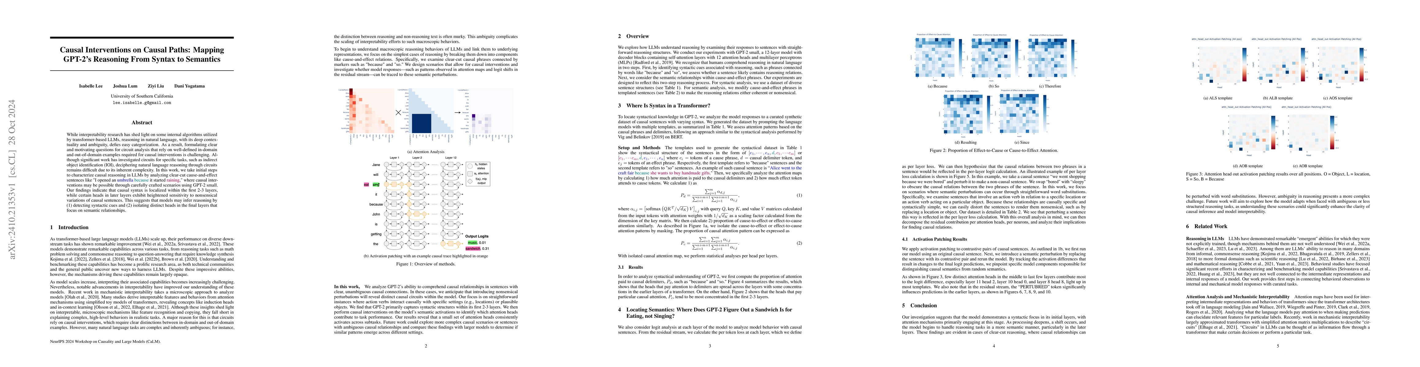 Thumbnail for Causal Interventions on Causal Paths: Mapping GPT-2's Reasoning From
  Syntax to Semantics