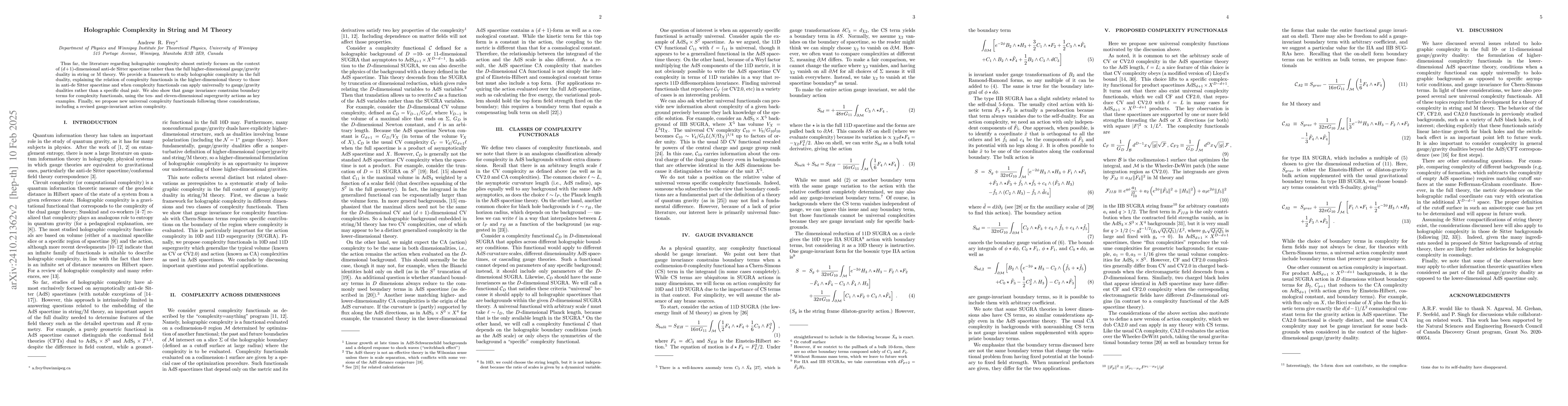 Thumbnail for Holographic Complexity in String and M Theory