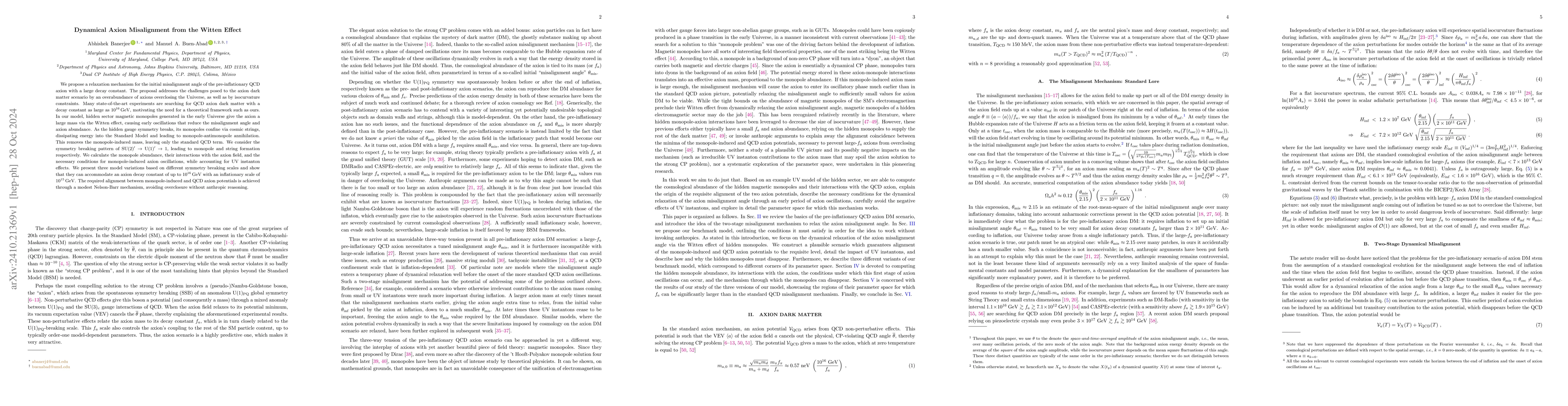 Thumbnail for Dynamical Axion Misalignment from the Witten Effect