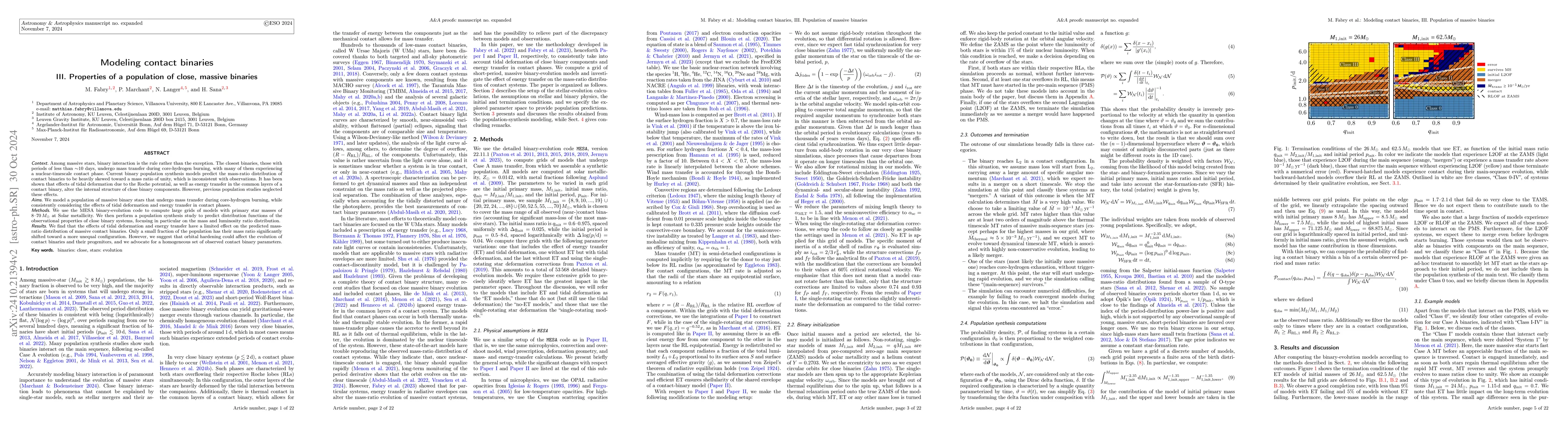Thumbnail for Modeling contact binaries, III. Properties of a population of close,
  massive binaries
