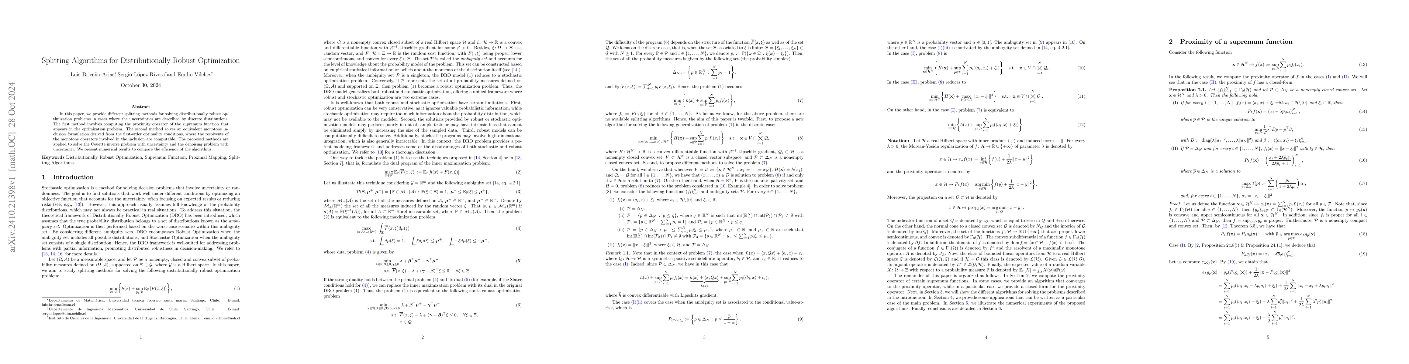Thumbnail for Splitting Algorithms for Distributionally Robust Optimization