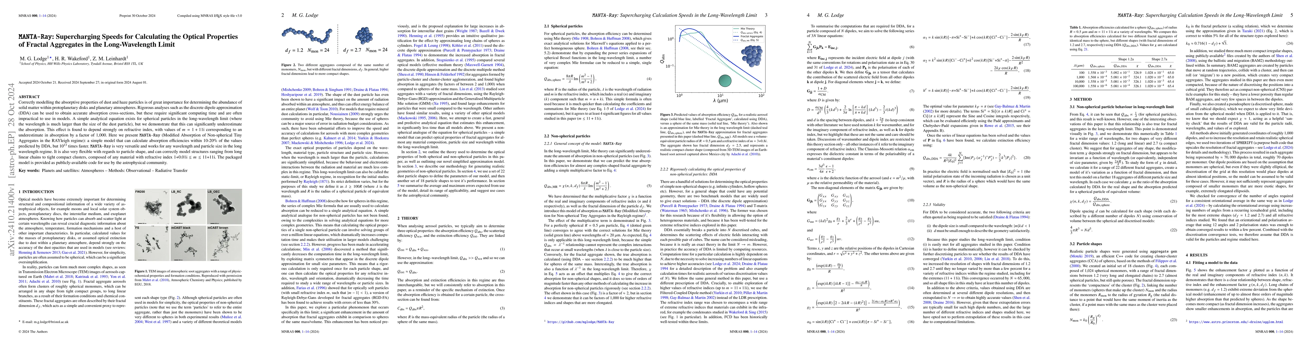 Thumbnail for MANTA-Ray: Supercharging Speeds for Calculating the Optical Properties
  of Fractal Aggregates in the Long-Wavelength Limit