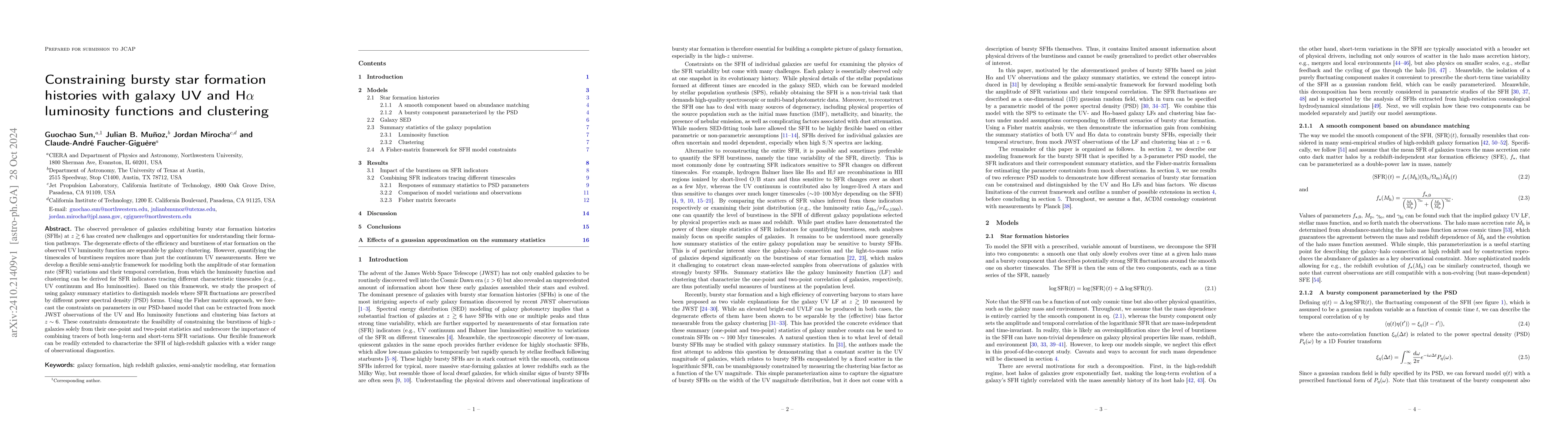 Thumbnail for Constraining bursty star formation histories with galaxy UV and
  H$α$ luminosity functions and clustering