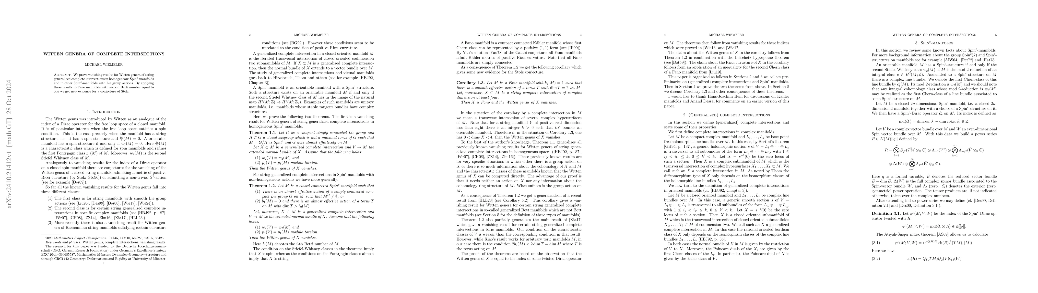 Thumbnail for Witten genera of complete intersections