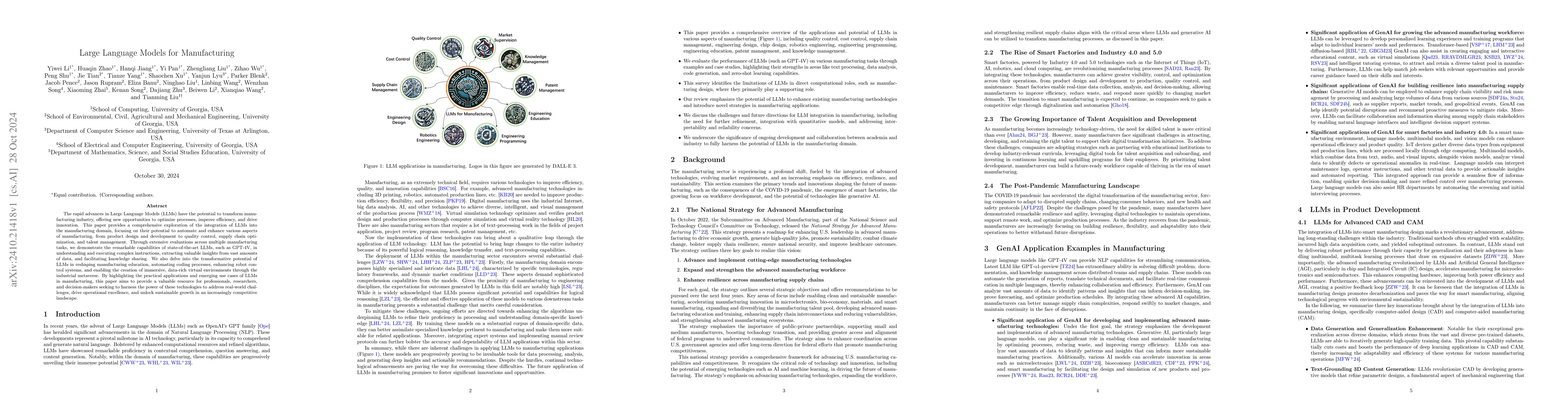 Thumbnail for Large Language Models for Manufacturing